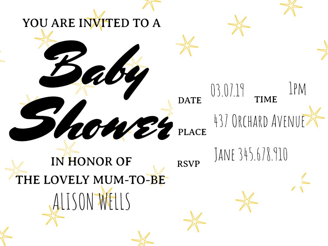 Elegant Baby Shower Invitation with Stars and Bold Typography