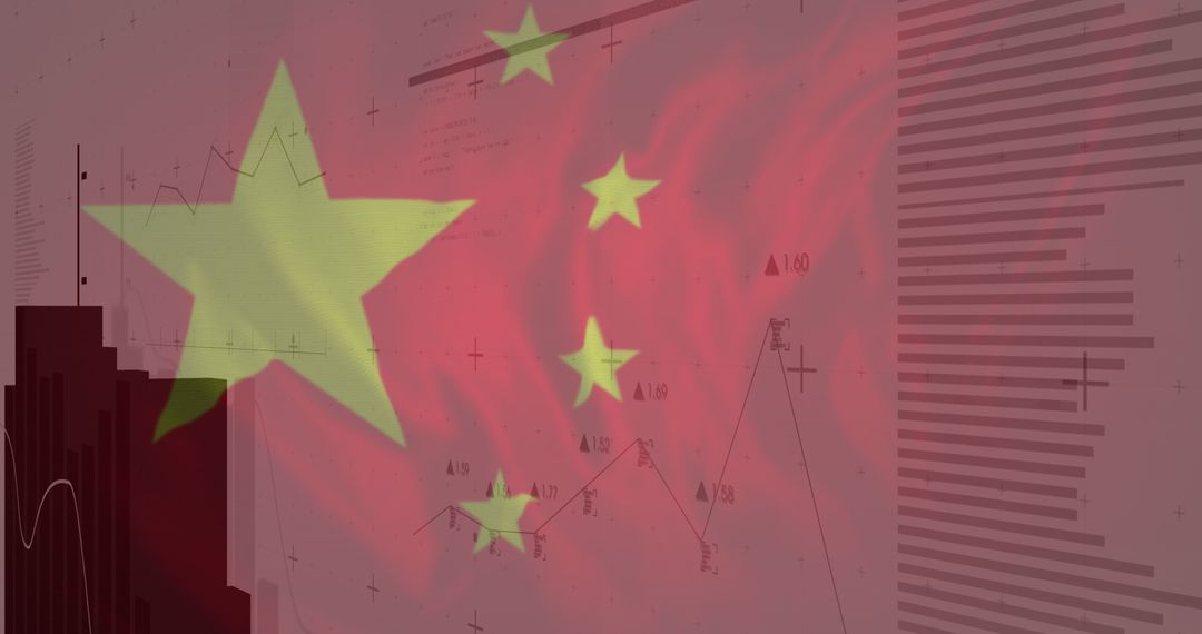 Chinese Flag Overlaying Digital Finance Analytics