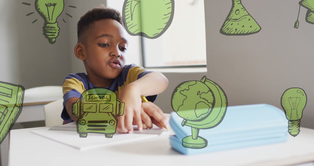 Curious African American Student Exploring in Classroom