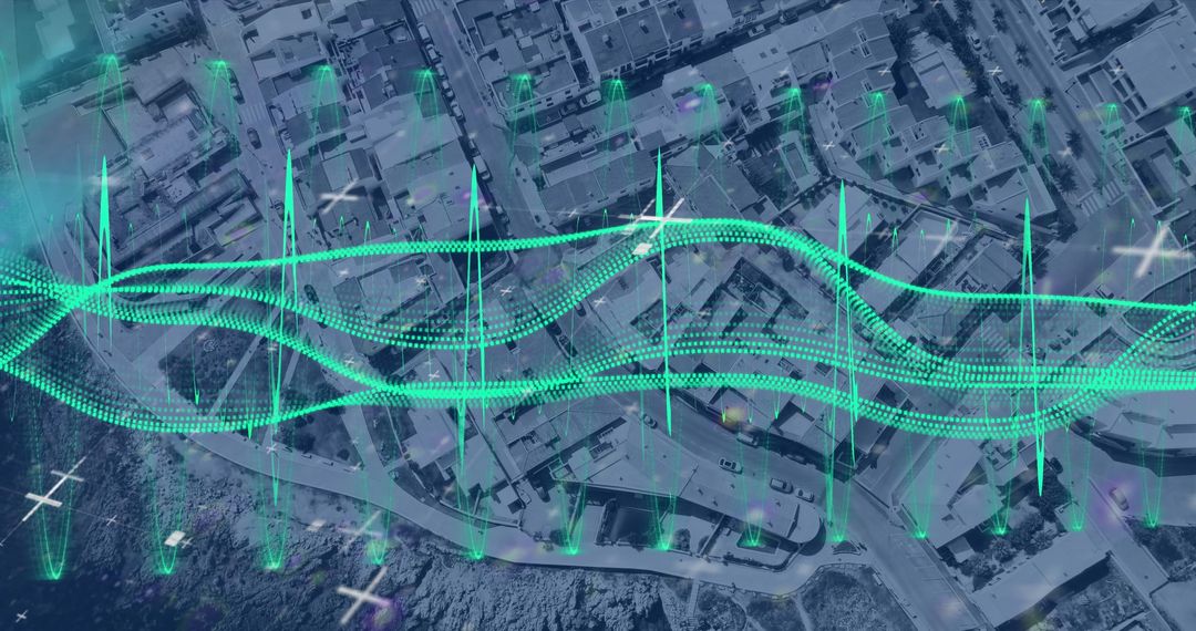 Aerial Cityscape with Digital Network Overlay