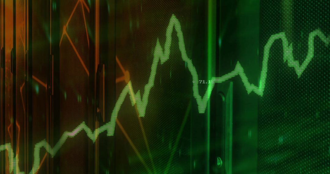 Green Neon Line Chart Tracing Peaks and Dips on Digital Dashboard for Market Analytics
