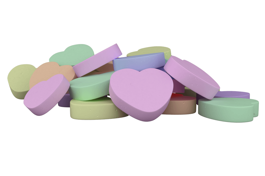 Colorful 3D Heart Shapes on Transparent Background for Love Themes