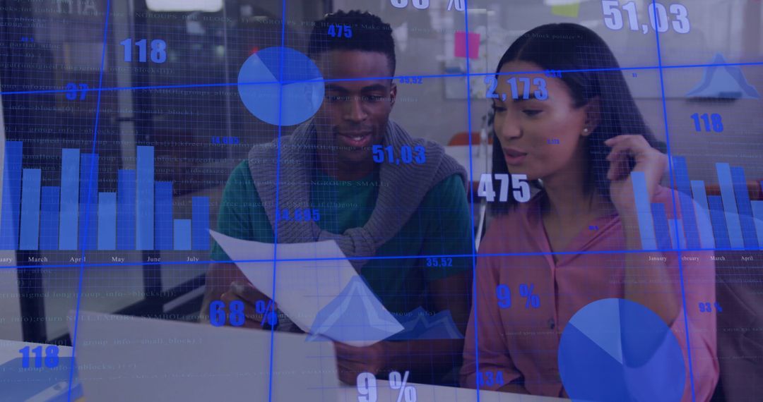Colleagues Analyzing Data Visualization with Diagrams