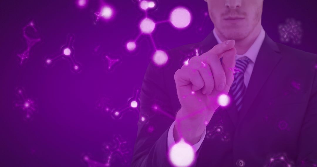Businessman Interacting with Futuristic Molecular Interface