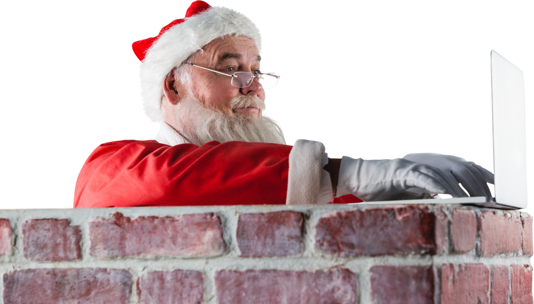 Transparent Santa Claus Standing in Chimney Using Laptop - Download Free Stock Images Pikwizard.com