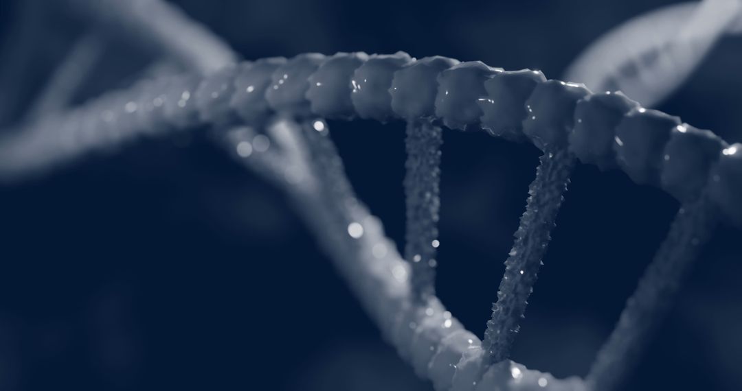Macro of Blue 3D DNA Strand Spinning in Focus
