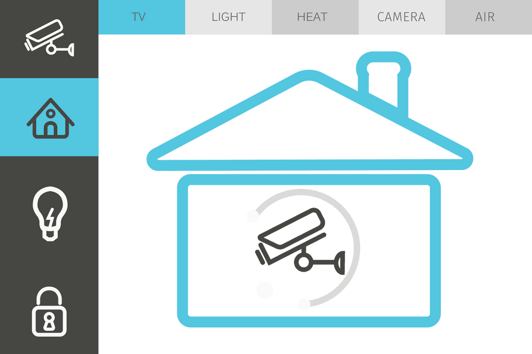 Transparent Smart Home Interface Graphic with Security Icons