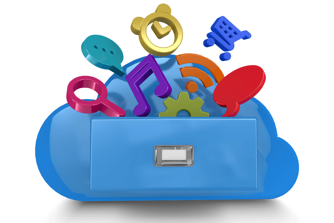 Cloud Storage Concepts with Transparent Drawer and Network Symbols