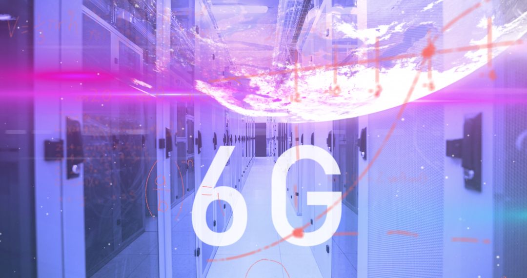 Futuristic 6G Technology Concept in Digital Data Server Room