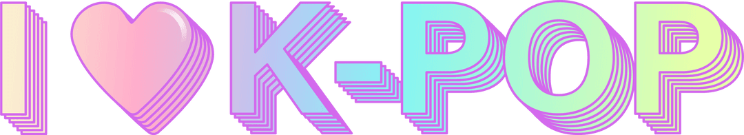 I love k-pop 3d pastel text on transparent background