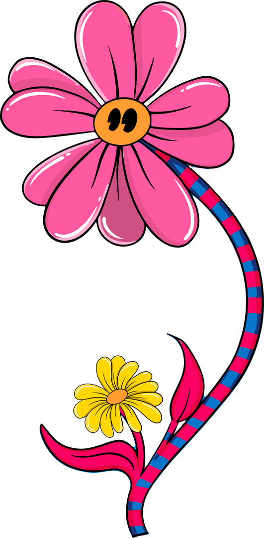 Whimsical Pink Jerboa Flower with Vibrant Striped Stem on Transparent Background