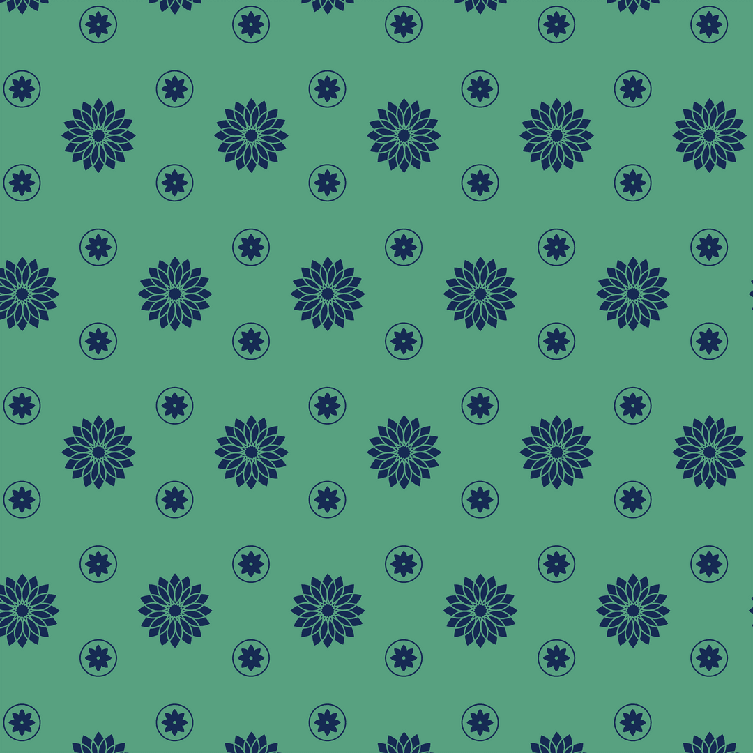 Floral Pattern featuring Blue Flowers on Green Transparent Background