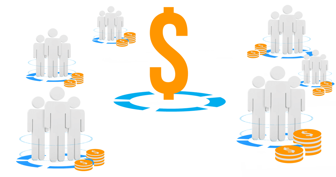 Transparent Dollar Sign and People with Coins Vector Illustration