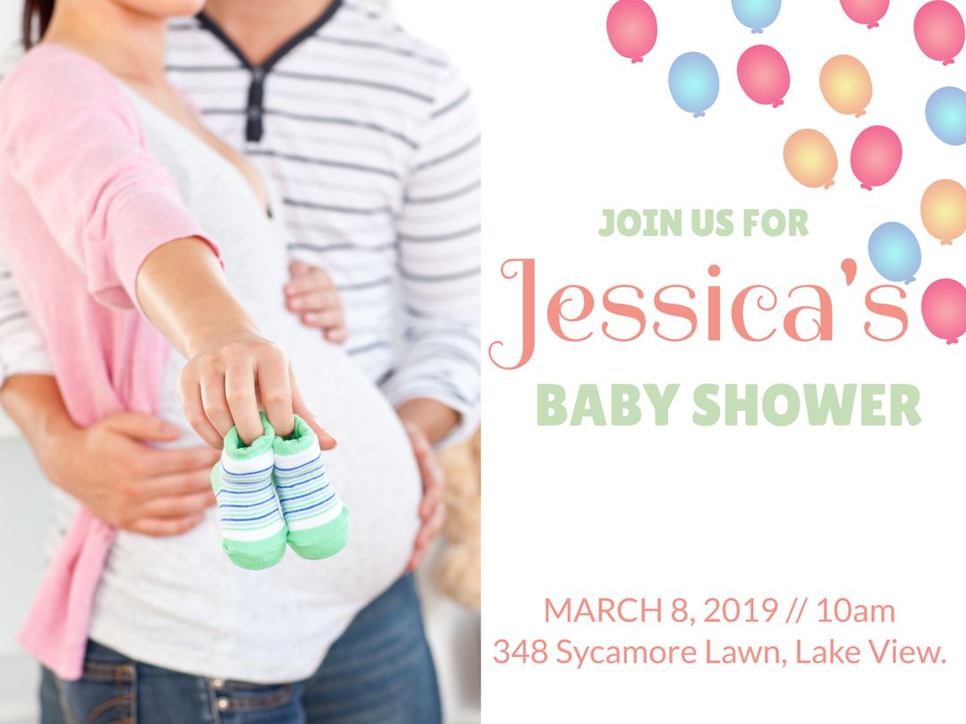 Pregnant Woman Holding Baby Shoes at Baby Shower Invitation - Download Free Stock Templates Pikwizard.com