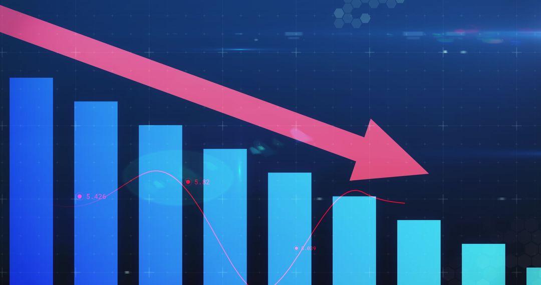 Declining Financial Graph with Red Downward Arrow