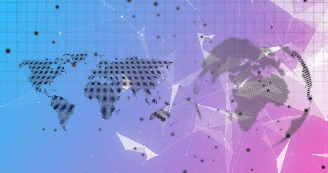Abstract Digital World Map with Network Connections and Geometric Shapes