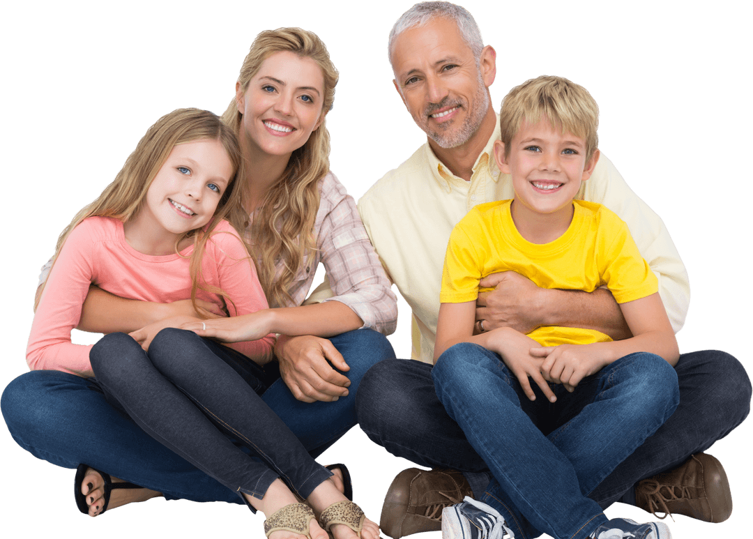 Happy Caucasian Family Sitting Together on Transparent Background