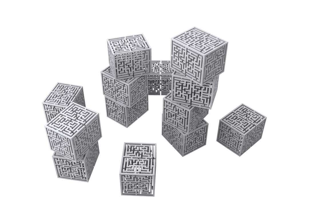Transparent Digital Cube Maze Configuration Conceptual Art