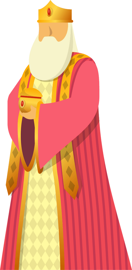 Flat-design Majestic King with Gold Crown on Transparent Background