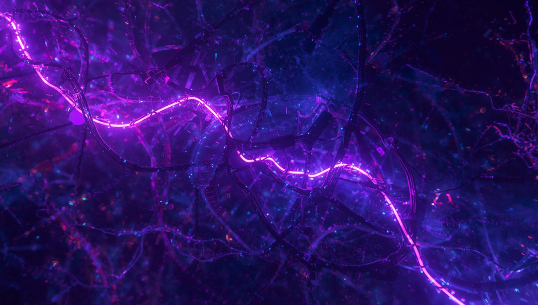 Vibrant Neon Filament in Cybernetic Space