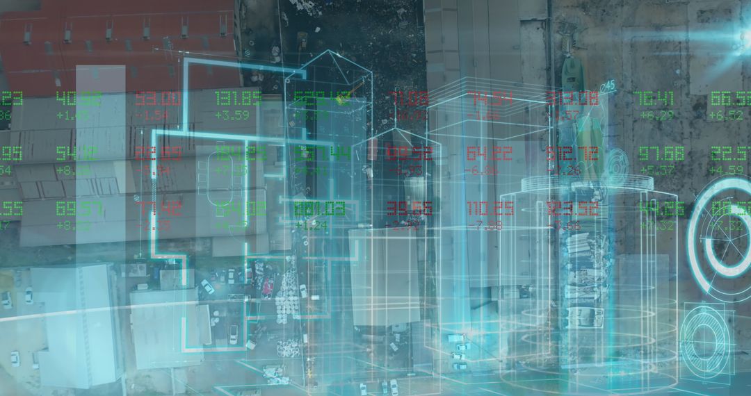 Global Financial Analytics with Aerial Urban View and Market Figures