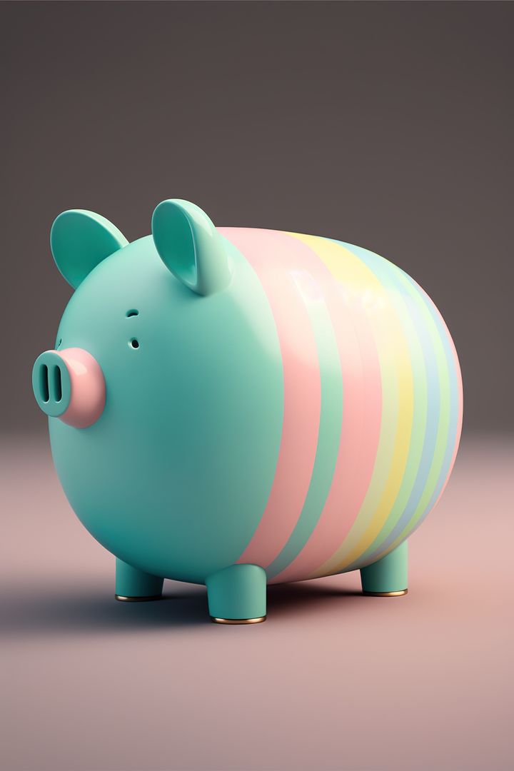 Image of colourful piggy bank on gray background, created using generative ai technology - Free Images, Stock Photos and Pictures on Pikwizard.com