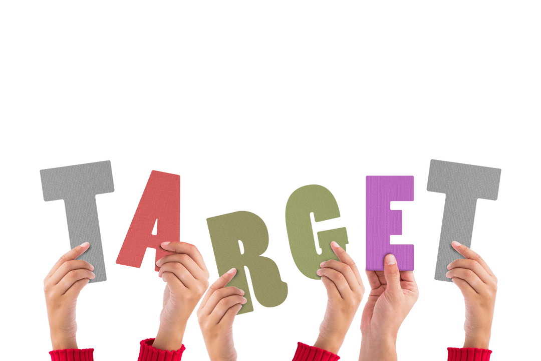 Hands Holding Colorful Transparent Letters Target Word
