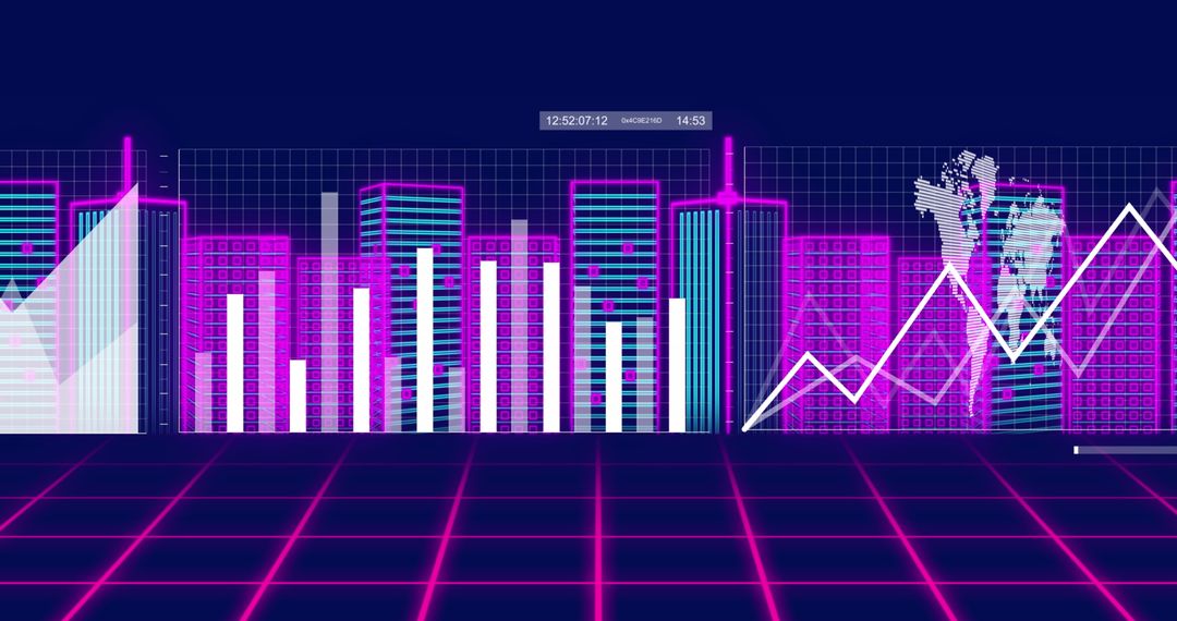 Virtual Financial Data Concept Over Futuristic Cityscape
