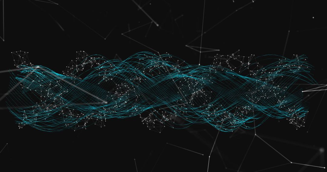 Glowing 3D DNA Strand with Plexus Network on Black Background