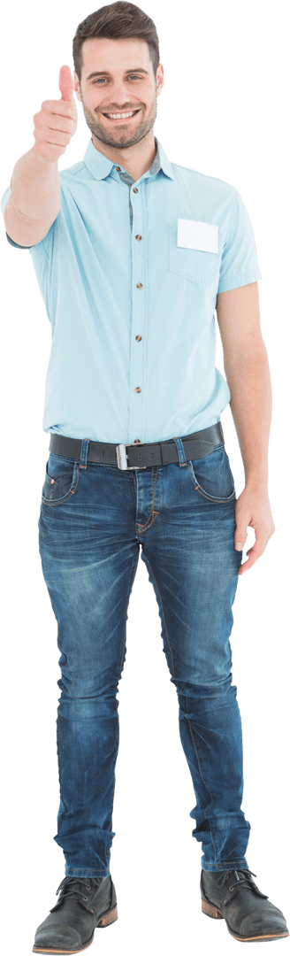 Transparent Smiling Young Man Giving Thumbs Up