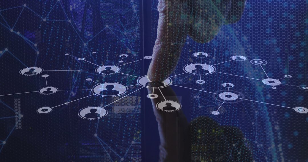 Finger Engaging with Futuristic Digital Network Interface