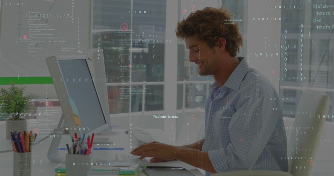 Young Professional Man Working on Computer in Modern Office - Free Images, Stock Photos and Pictures on Pikwizard.com