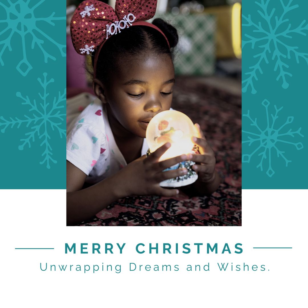 Child Gazing with Wonder at Snow Globe During Christmas