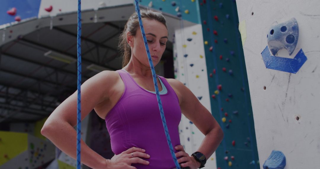 Confident Caucasian Woman Ready for Rock Climbing Challenge