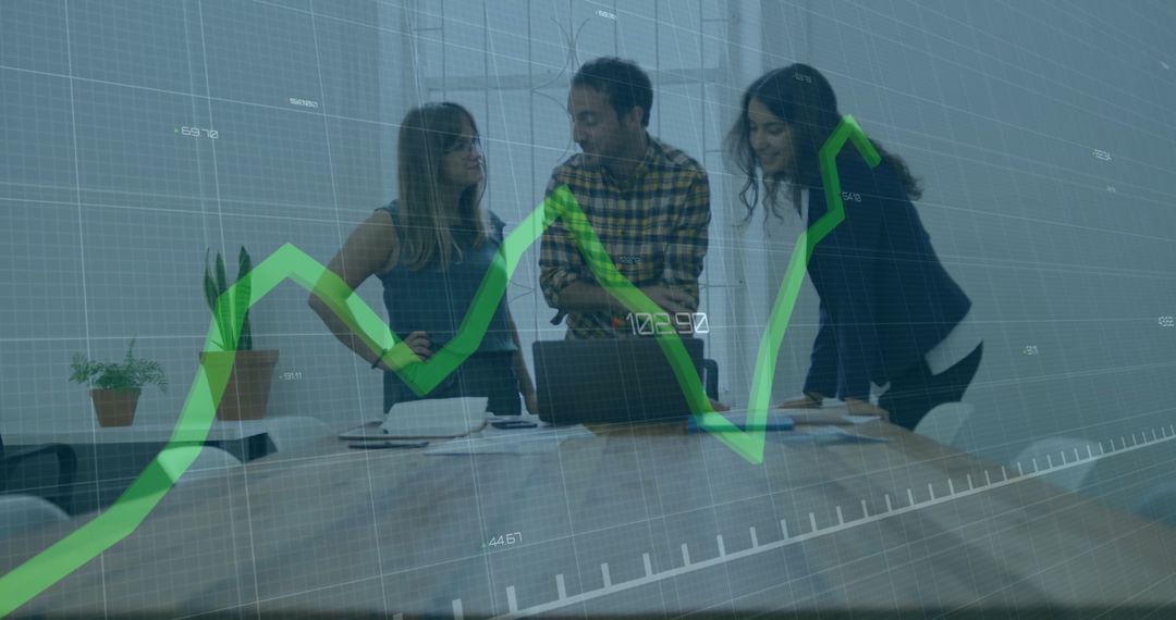 Team Analyzing Business Growth with Overlayed Data Charts