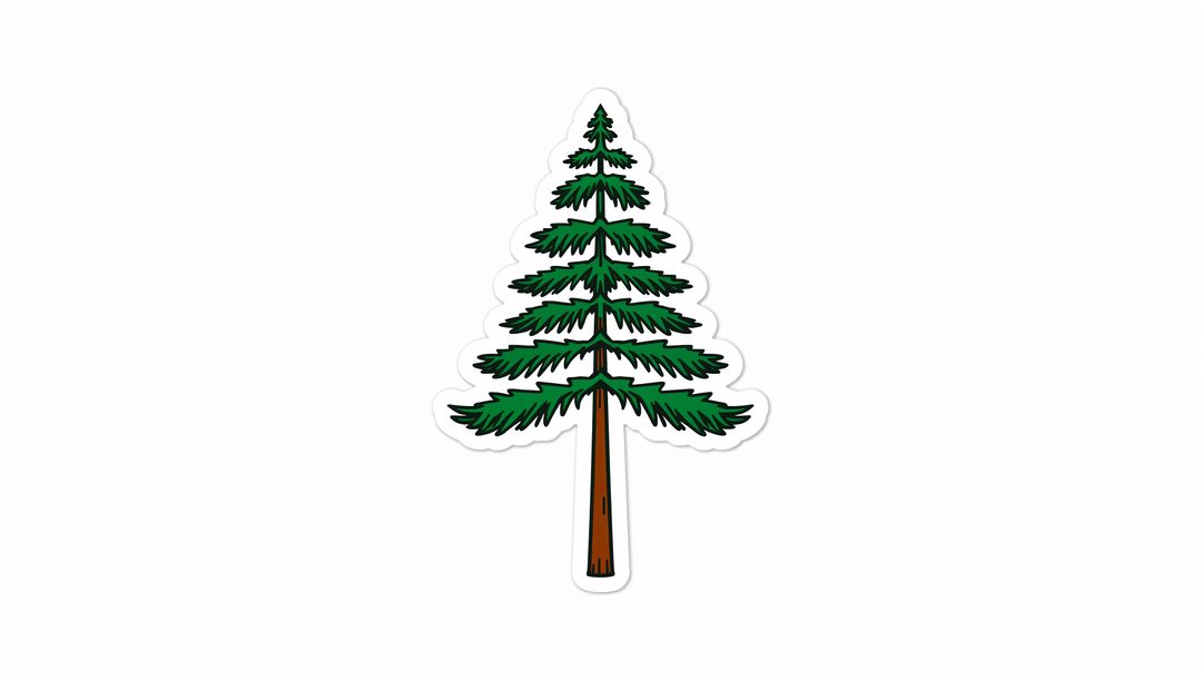 Stylized Evergreen Tree Sticker White Border Drop Shadow Minimal Pine Illustration