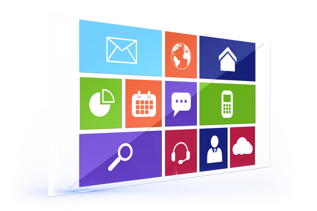 Colorful Digital Icons on Transparent Background for Computing Use