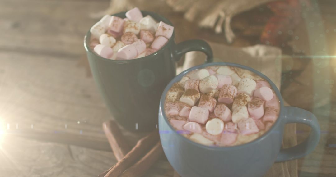 Cozy Hot Chocolate with Marshmallows on Rustic Wood Table