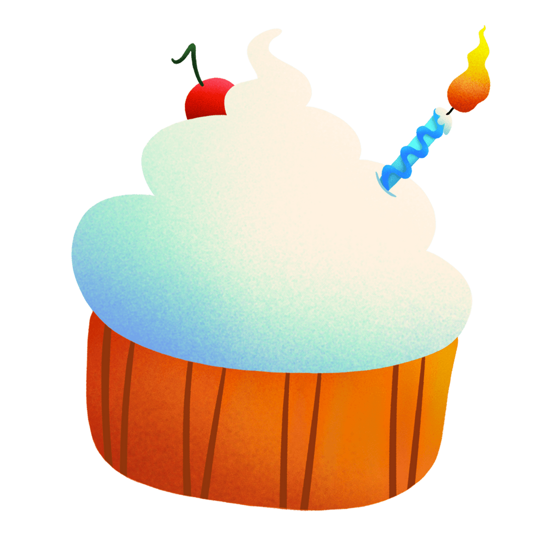 Vector Cupcake Transparent Layer with Spiral Candle and Cherry Topping