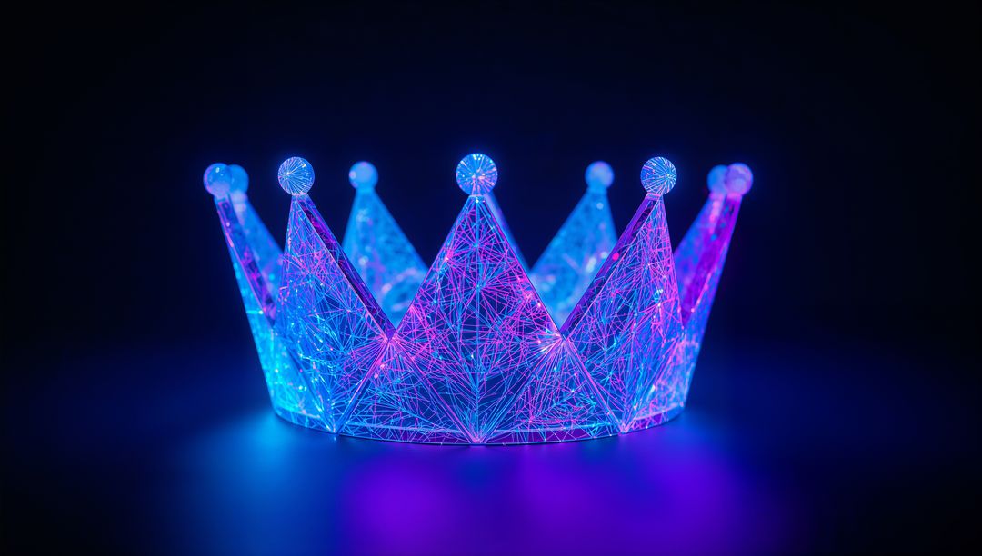 Neon Futuristic Wireframe Crown Glowing with Digital Elegance