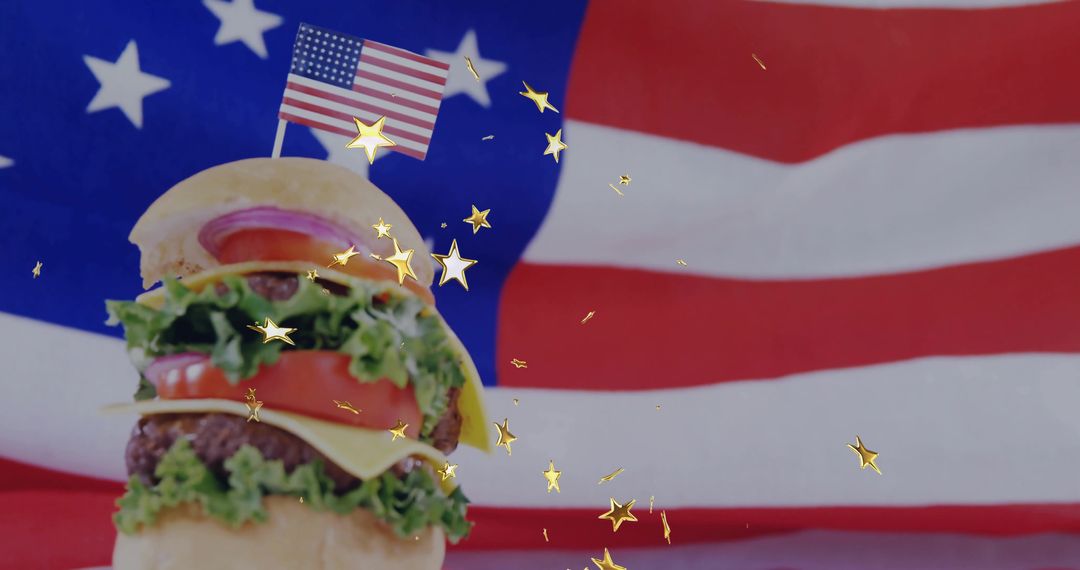 Cheeseburger with American Flag Toothpick in Patriotic Setting