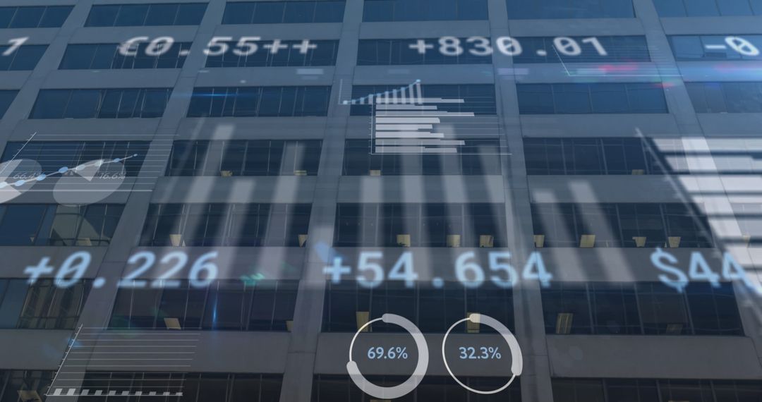 Dynamic Financial Data Display on Office Building Background