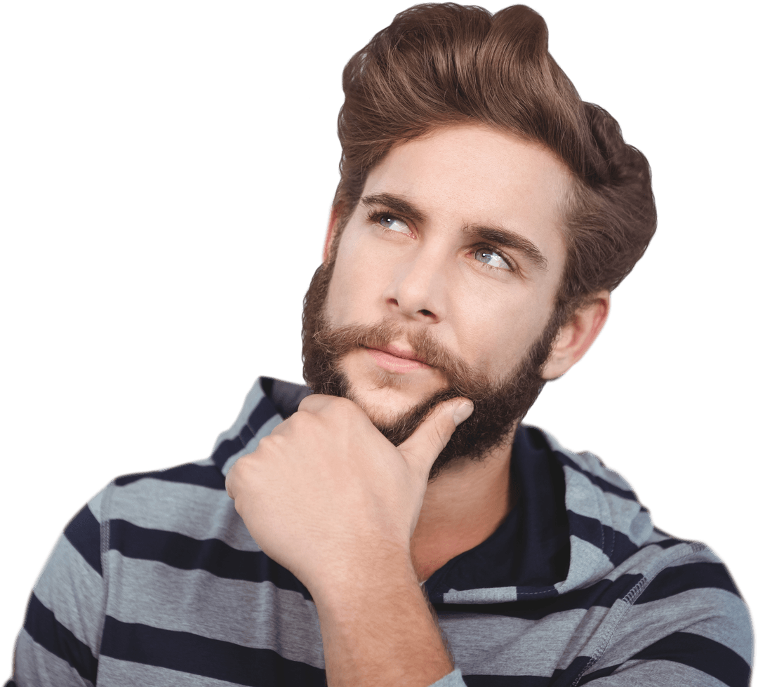 Thoughtful Man with Hand on Chin in Transparent Background