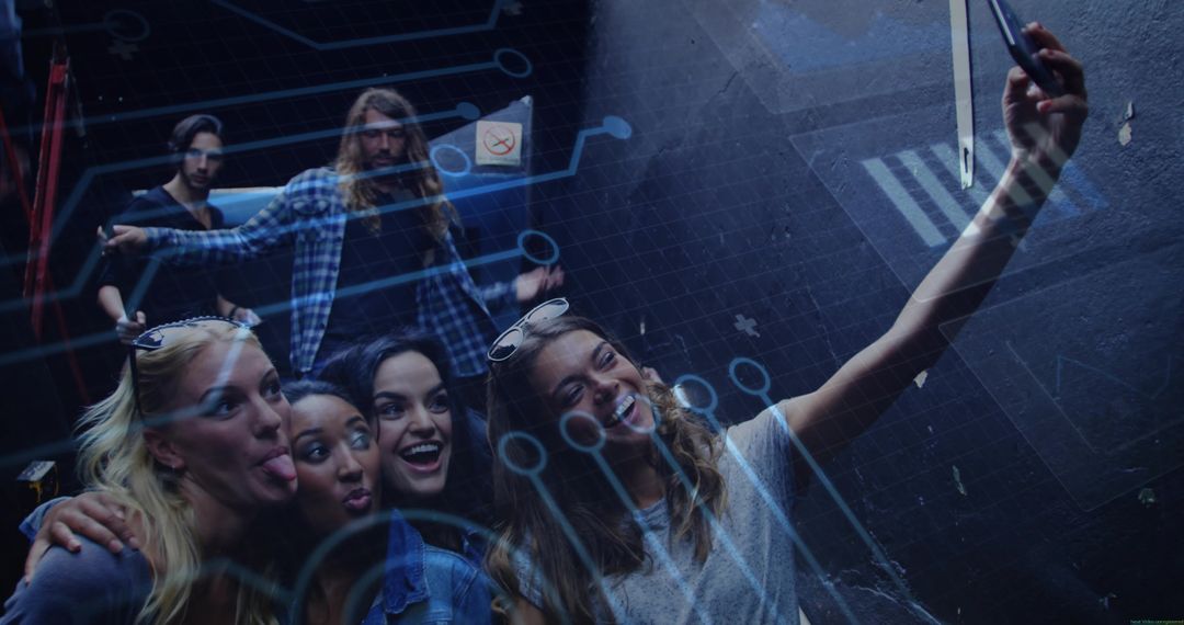 Friends Enjoy Night Out with Futuristic Tech Display