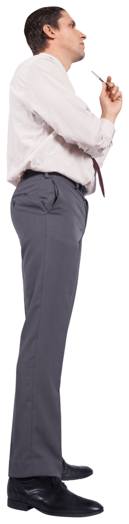 Thoughtful Caucasian Businessman Pensively Standing on Transparent Background