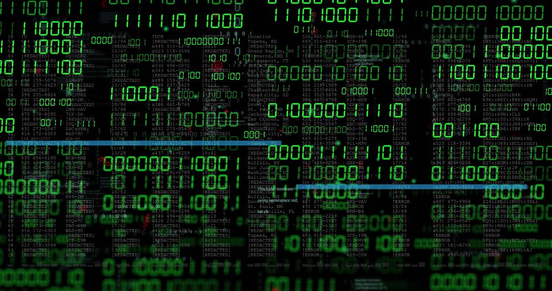 Binary Code Overlay on Digital Interface Background
