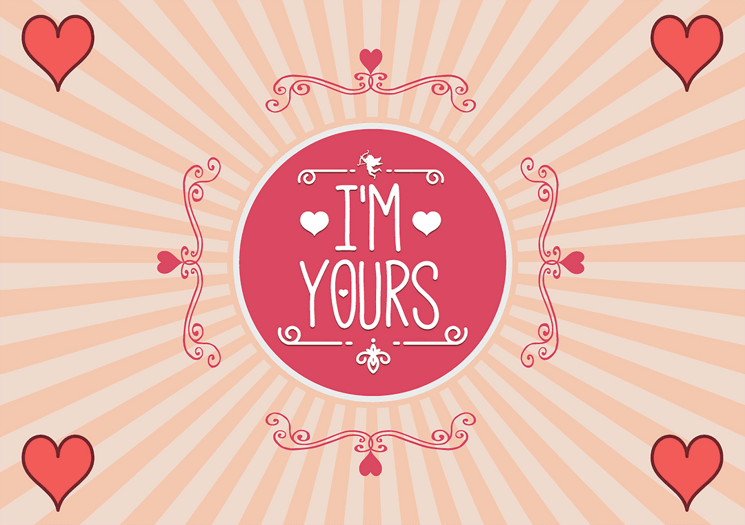 Romantic Valentine Card with Decorative Hearts and Typography