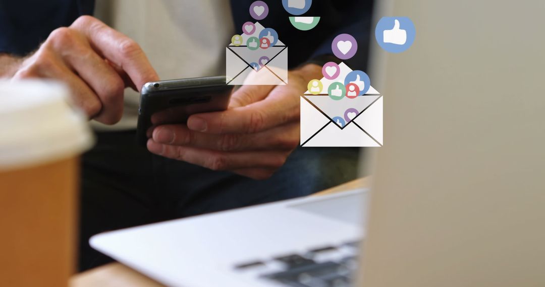 Young Man Engaging with Social Media Notifications on Smartphone