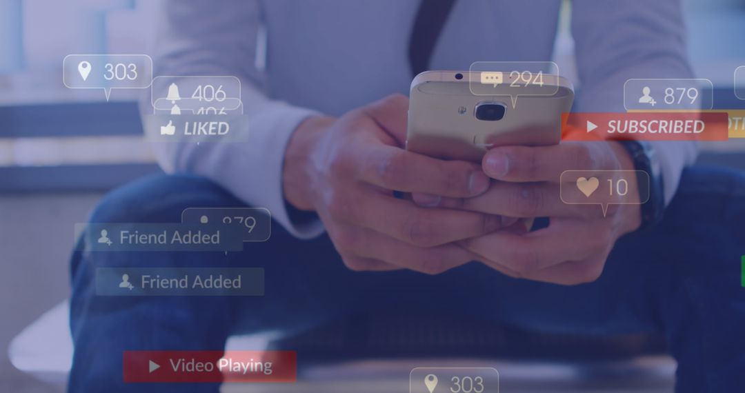 Businessman Engaging with Virtual Social Media Network via Smartphone