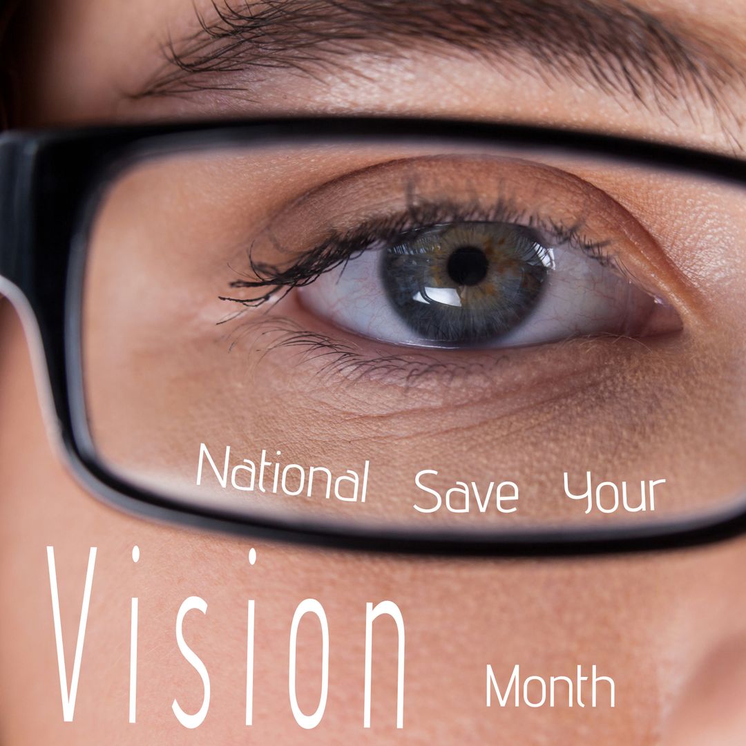 Close-up of Eye Behind Glasses Promoting Vision Care Awareness